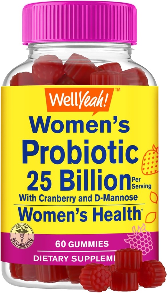 25 Billion Probiotics für Frauen Gummi mit Cranberry und D-Mannose - 12 Strains - Vaginale Gesundheit, Verdauungsunterstützung, Gut Health und feminine Gesundheit - 60 Gummis