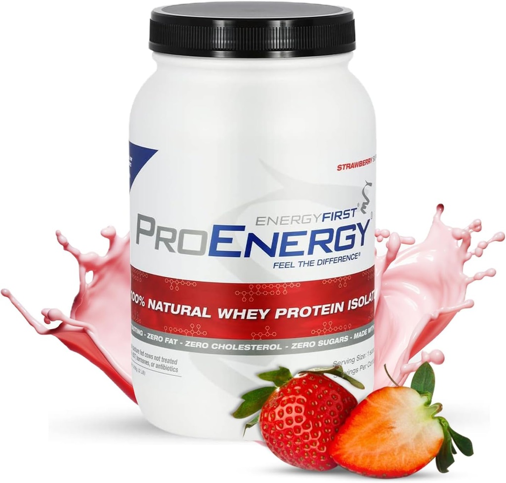 EnergyFirst Grass-Fed Strawberry Whey Protein Isolate (2lb), High-Protein Shake für Meal Replacement & Recovery, Non-GMO, Gluten-Free, 37 Servierungen