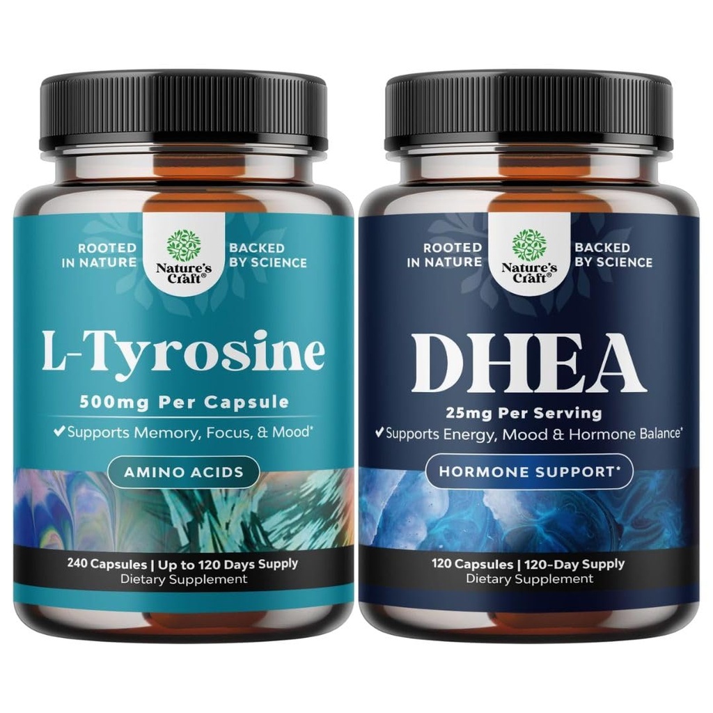Bundle of Free Form L Tyrosin 1000mg Kapseln - Aminosäure Nootropic für Mood Fokus Aufmerksamkeit & Kognitive Leistung und DHEA Ergänzung für Hormon Balance - Dehydroepiandrosterone für Erwachsene