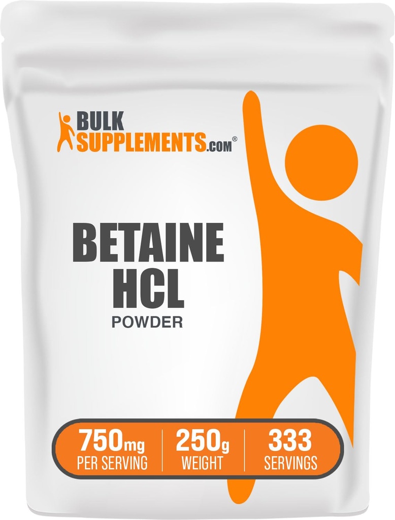 BulkSupplements.com Betaine HCl Powder - Betaine Hydrochlorid-Ergänzung, Verdauungsunterstützung - Glutenfrei, 750mg pro Servierung, 250g (8.8 oz) (Pack von 1)