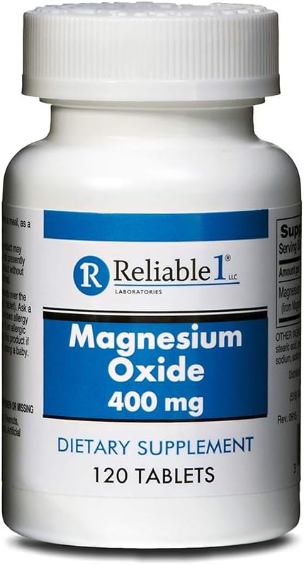 Magnesiumoxid 400mg Tabletten von Zuverlässig-1 Laboratories | Magnesium Ergänzung für Frauen und Männer | Knochenstärke und Herzgesundheit Ergänzungen | 120 Count Bottle