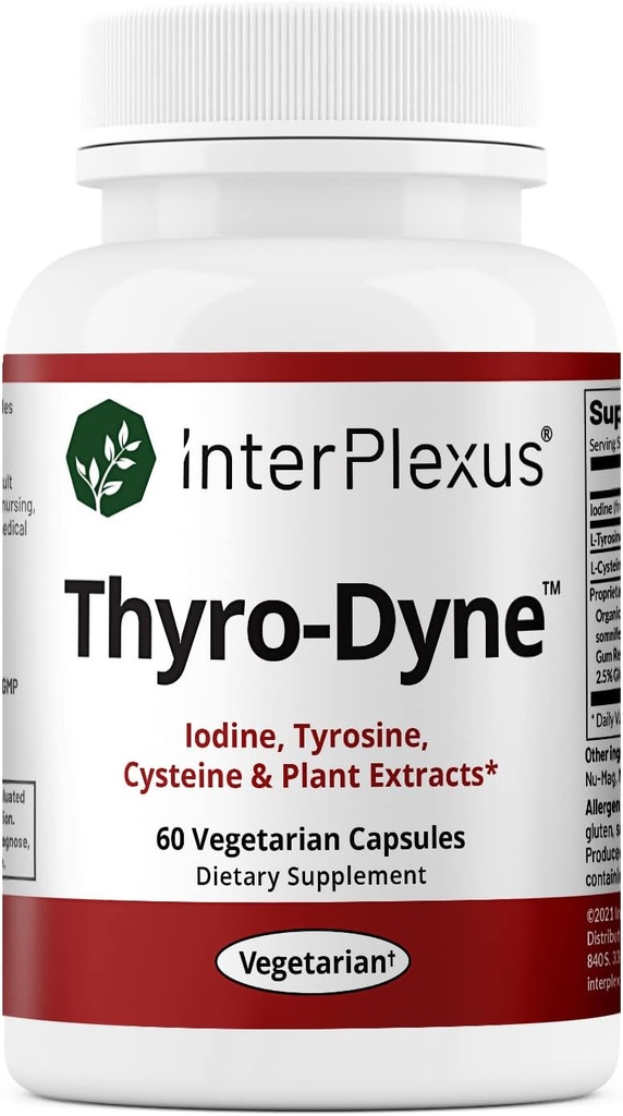InterPlexus Thyro-Dyne - Iodine, Tyrosin & Pflanzenextrakte für Schilddrüsenunterstützung- Glutenfrei, Molkefrei, Sojafrei - 60 Kapseln (30 Portionen)