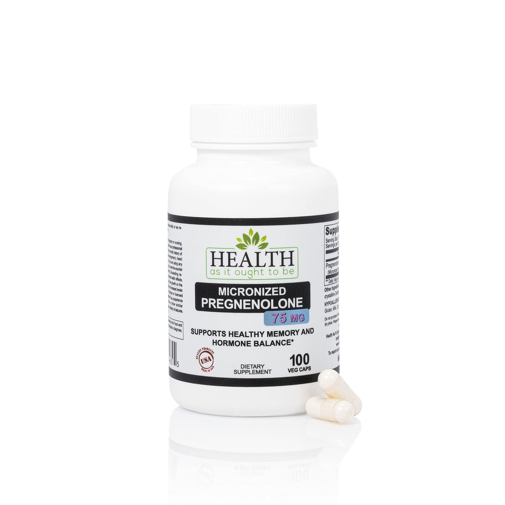 Gesundheit als es Ought zu sein Pregnenolone 75mg Ergänzung – Mikronisierte Form für verbesserte Absorption getestet für Reinheit und Stärke | 100 Kapseln