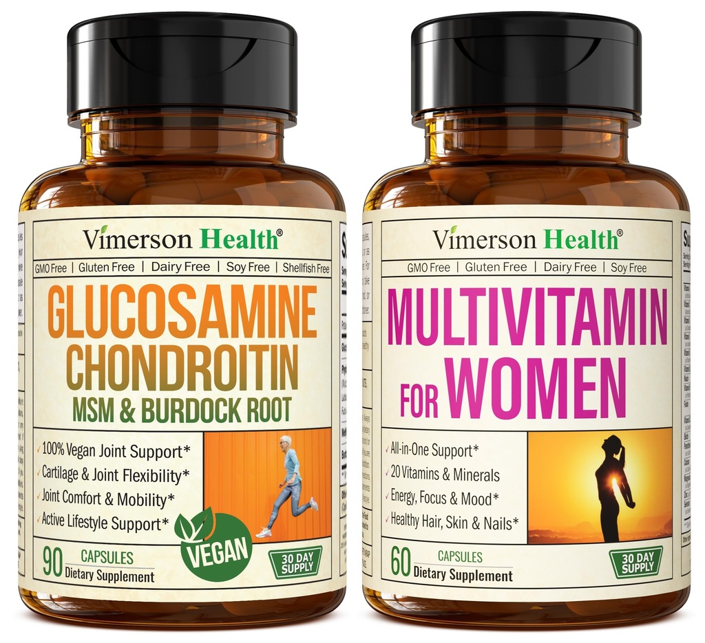 Vegan Glucosamin Chondroitin MSM Joint Support Supplement & Complete Multivitamin for Women