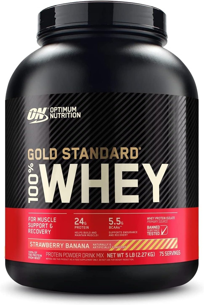 Optimum Nutrition Gold Standard 100% Whey Protein Pulver, Erdbeer Banana, 5 Pfund (Packaging May Vary)