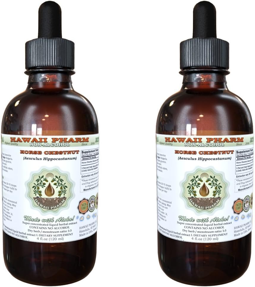 Horse Chestnut Alcohol Free Liquid Extract, Organic Horse Chestnut (Aesculus hippocastanum) Getrocknete Nüsse Glycerite Hawaii Pharm Natural Herbal Supplement 2x2 oz