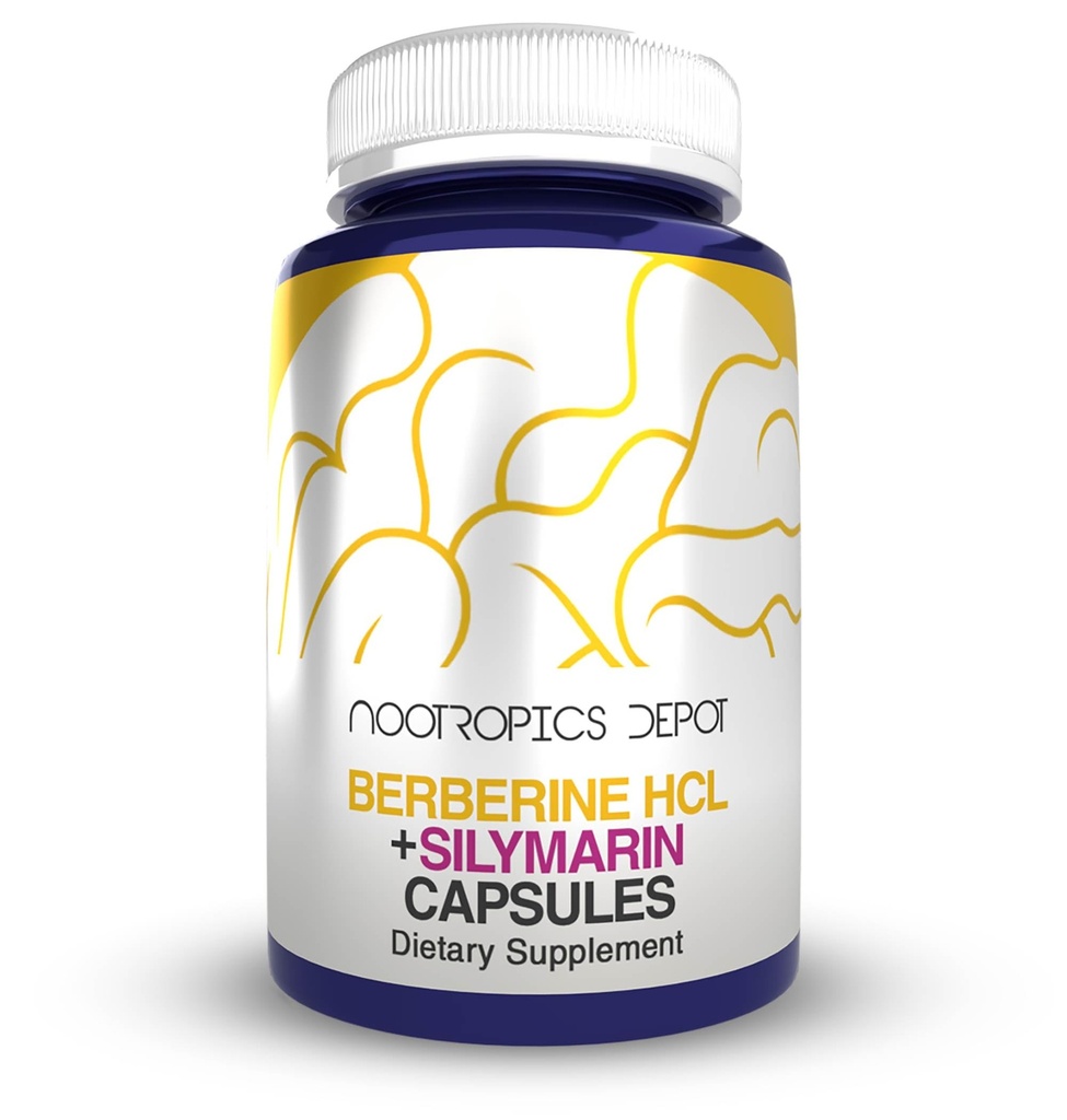 Nootropics Depot Berberine HCL + Silymarin Kapseln | 500mg + 90mg | 180 Count | Unterstützt Cellular Function, Metabolic Function und Balanced Inflammation Levels