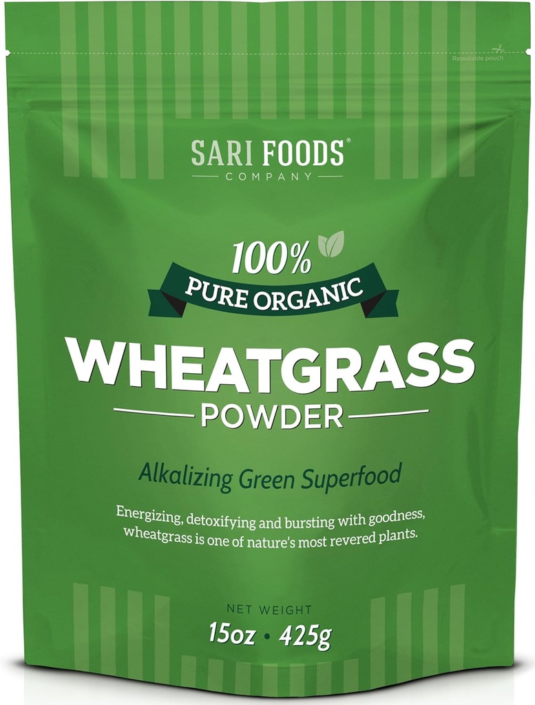 Sari Foods Organic Wheatgrass Powder - Weizen Grassaftpulver mit Chlorophyll, Antioxidantien & Vitamine (15 Unze)