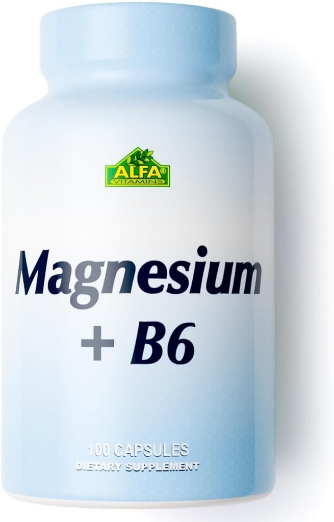 Magnesium Plus B-6 500 Mg von Alfa Vitamins - Herz-Kreislauf-Gesundheit - unterstützt Energieproduktion &r Enzymfunktion - 100 Kapseln