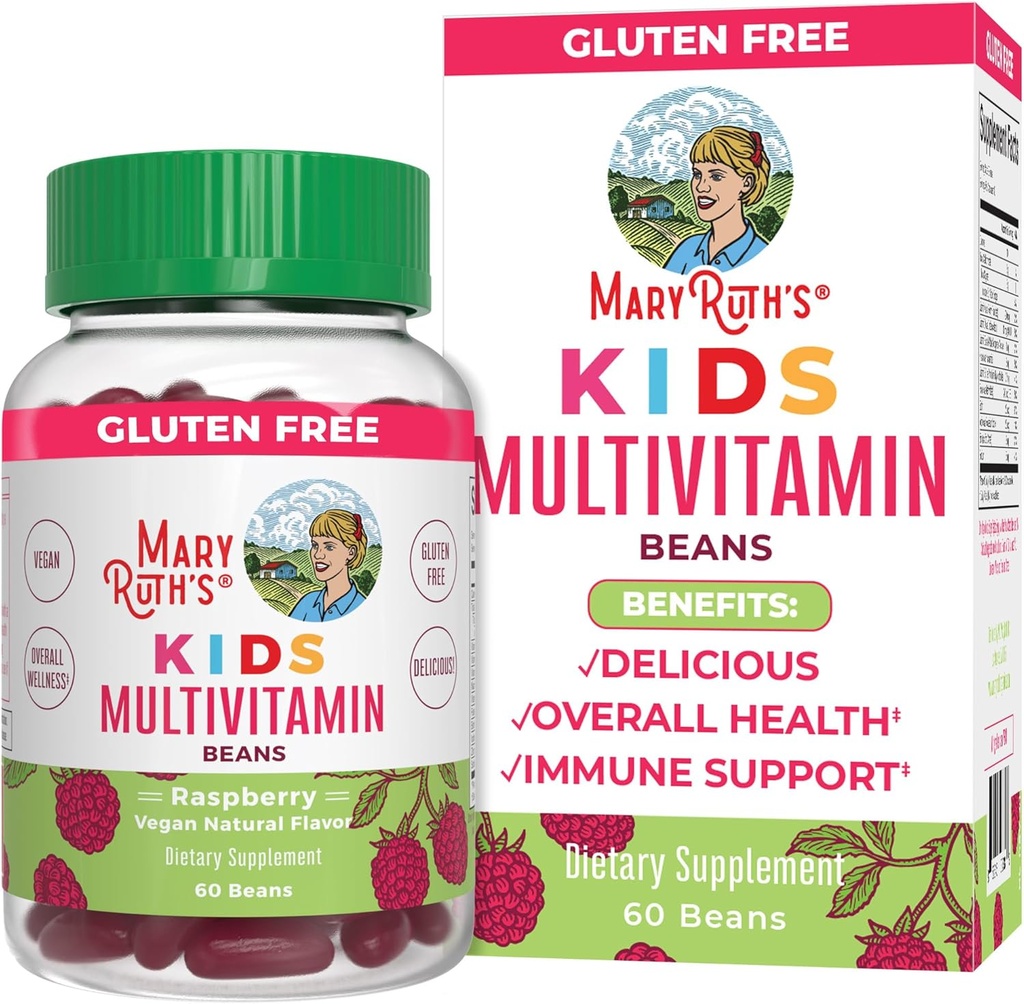 MaryRuth Organics Multivitamin Multimineral Vita-Beans für Kinder | Vegan Kaubare Vitamine für Alter 4+ | Immununterstützung | Knochengesundheit | Himbeer Geschmack | 60 Zähler