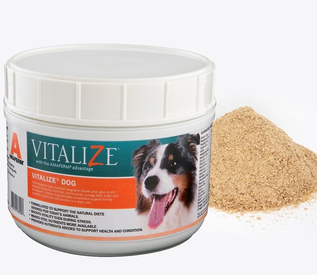 Vitalize Hunde Verdauungs-Gesundheits-Pulver - Relief für Verstopfung, Vomiting & Nausea, Haut & Coat Supplement- Multivitamin-Pulver mit Omega 6, 3 & Biotin & Hunde-Pränatalergänzung (1 Pfund)