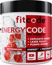 fitcode EnergyCode - Pre Workout mit Kreatinpulver - Energy & Performance Drink - Muskelkraft & Endurance Supplement - Enthält Koffein - 30 Servierungen - Wassermelone