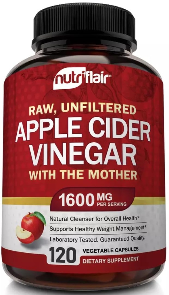 Apple Cider Essig Kapseln mit der Mutter - 120 Vegan ACV Pillen - Beste Ergänzung für gesunde Gewichtsverlust, Diät, Keto, Verdauung, Detox, Immune - Leistungsstarke Reinigung & Appetite Suppressant Non-GMO