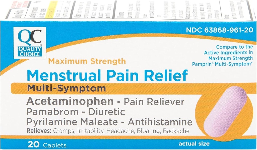 Qualität Wahl Maximale Stärke Mentrual Pain Relief, Multi Symptom Schmerz Relief Caplets, Cramps, Kopfschmerzen, Bloating, Backache & Irritability, 20 Count Package