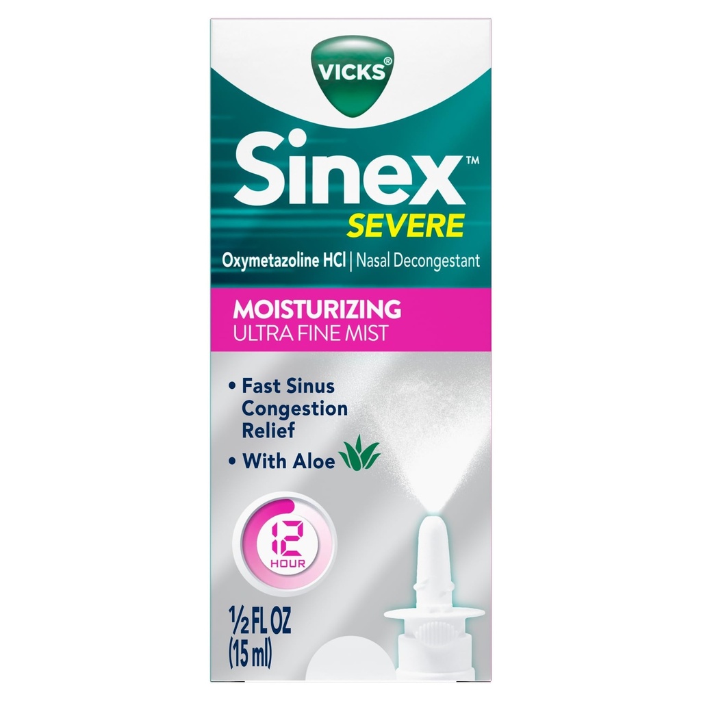 Vicks Sinex Severe Nasal Spray mit Moisturizing Ultra Fine Mist, Decongestant für Stuffy Nose Relief aus Kalt, Allergy, Sinus Druck - 265 Sprays