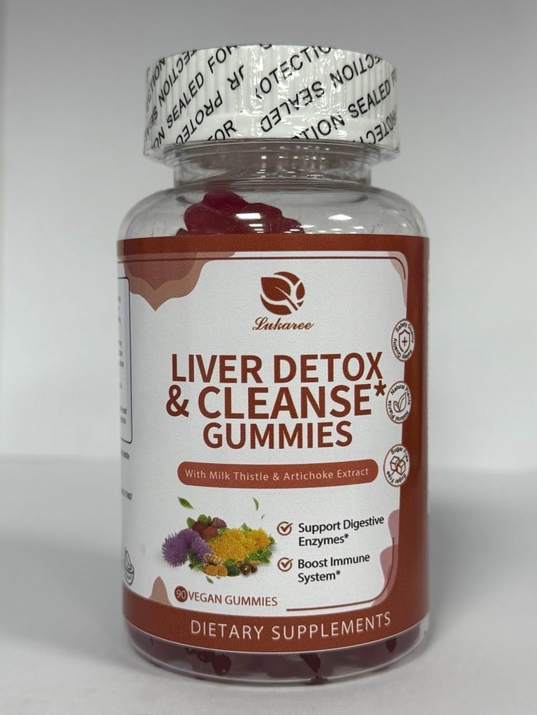 Lukaree Liver Cleanse Detox & Repair Gummis - Milch Thistle Silymarin, Dandelion, Artichoke Extract & Elderberry - No Sugar, Raspberry Flavor - 90 Count