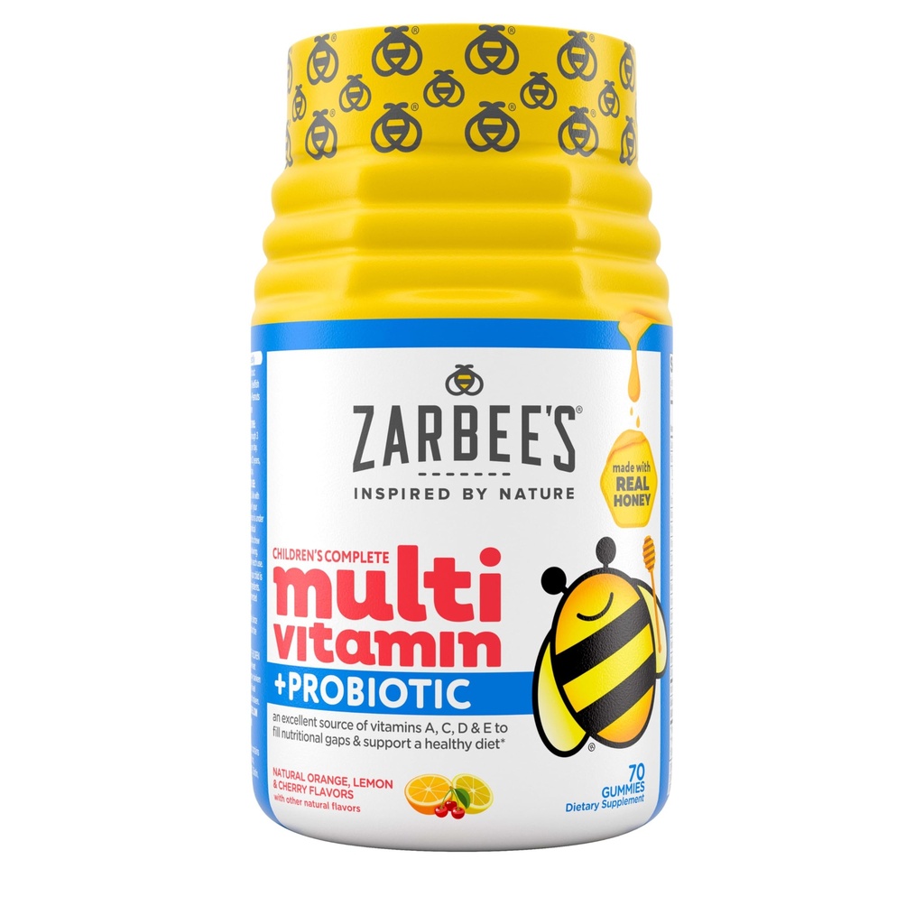 Zarbee's Kid's Complete Multivitamin + Probiotic Gummis mit Vitaminen A B C D E & Zink für Verdauungs-Gesundheit Einfach zu kauen Kinder Täglich Multivitamin Gummies Natural Fruit 70 Count