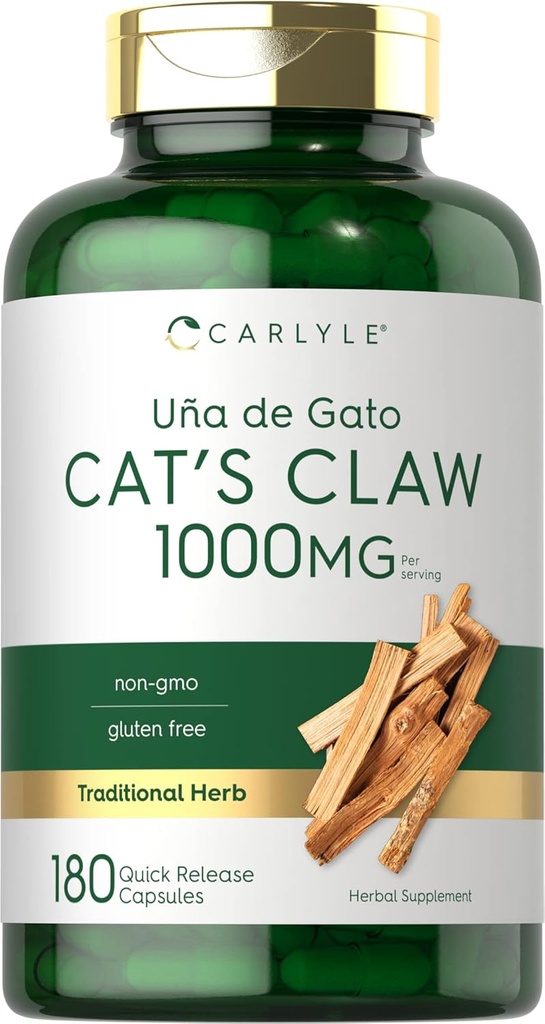 Carlyle Cat Krallen Kräuter Kapseln 1000mg | 180 Count | Uncaria Tomentosa | Non-GMO, Gluten kostenlose Ergänzung