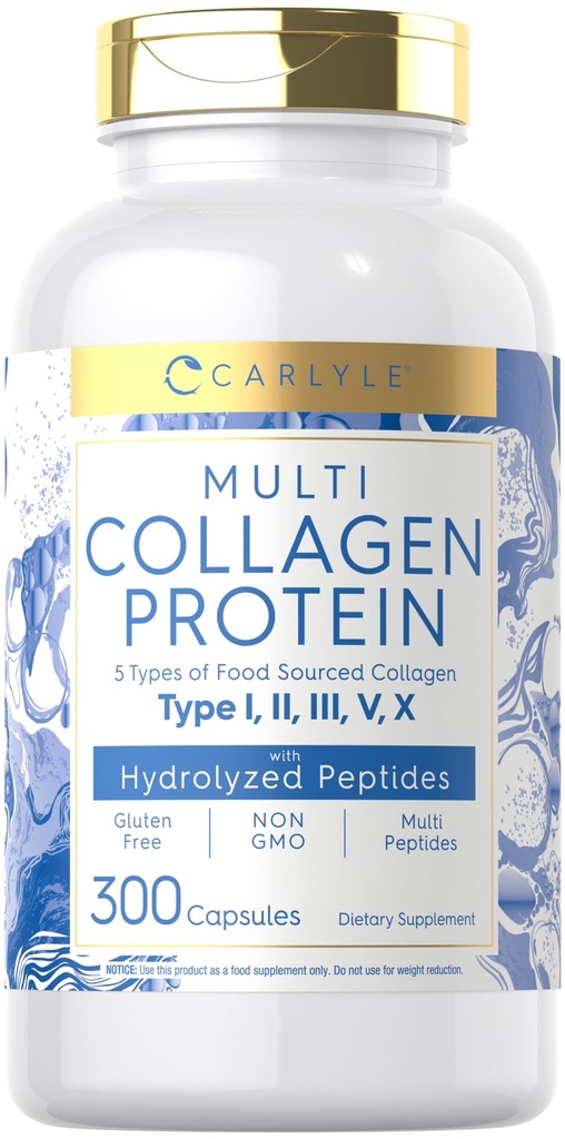 Carlyle Multi Collagen Protein Kapseln 2000mg | 300 Count | Typ I, II, III, V, X | Collagen Peptide Pillen | Keto & Paleo Friendly, Glutenfrei, Non-GMO Supplement