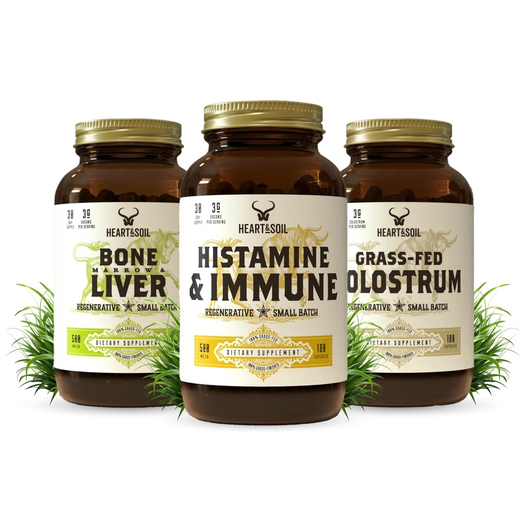 HEART & SOIL Immun Support Stack – Inklusive Histamin & Immunergänzung, Bone Marrow & Liver, Grass-Fed Colostrum für Verdauungsgesundheit, Gut Balance und Gesamt Wellness