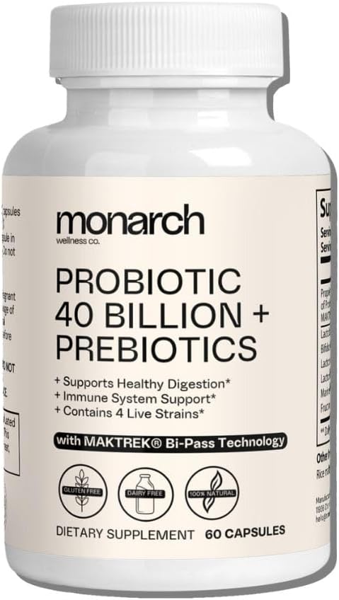 Probiotic 40 Billion + Präbiotika: 4 Diverse Strains - Verdauungs- & Gut Gesundheit (60 Kapseln) - Probiotika für Frauen und Männer - Natürliche | Gut Gesundheit und Immununterstützungsergänzung | Bietet Verdauungsunterstützung