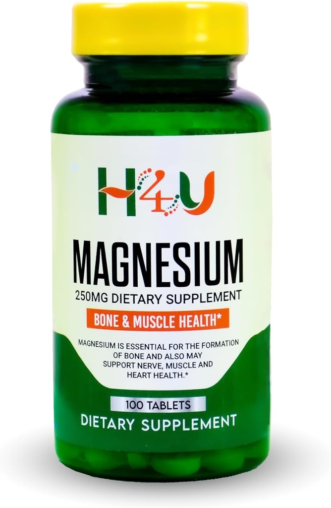 H4U - 4 TOP CARE Magnesium Knochen & Muskel Gesundheit Nahrungsergänzungsmittel Tabletten, 250 mg, 100 Zähler