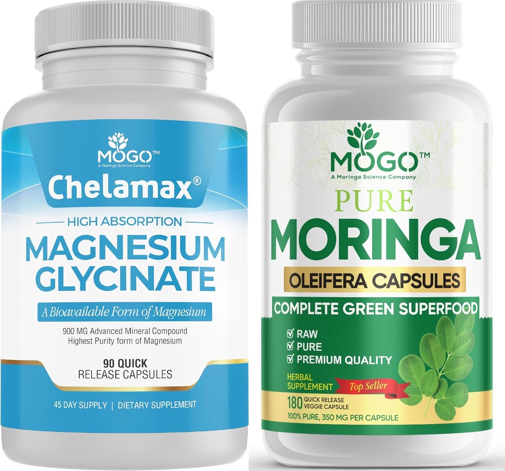 MOGO reines Magnesium Glycinat und Moringa Kapsel - Superfood + besser Mineral