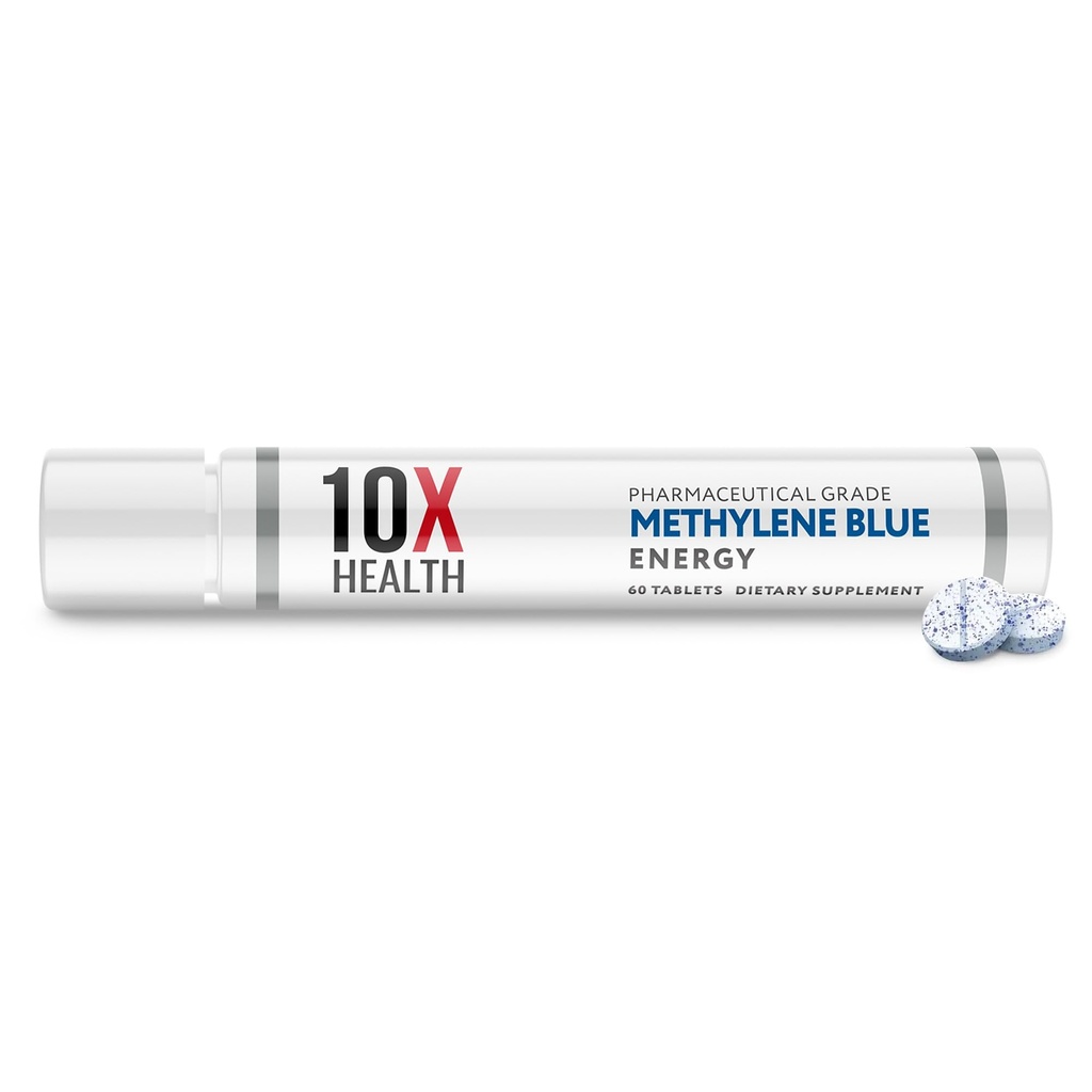 10X Health Methylen Blue Supplement mit schwarzem Pfefferextrakt - 60 Tabletten Methylen Blue Pharmaceutical Grade Tabletten - Unterstützt Energie, Fokus &amp; Kognition - Vegan, Non-GMO