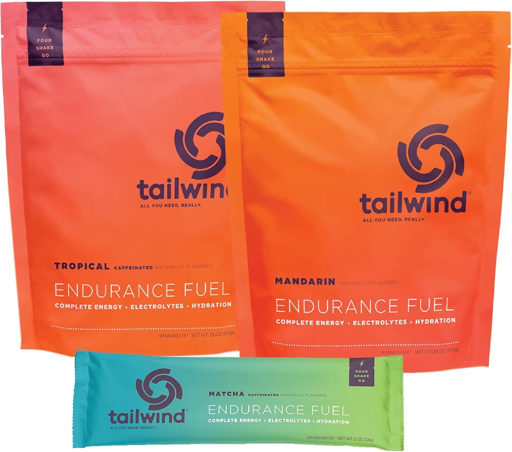 Tailwind Nutrition Grab-and-Go Endurance Fuel Hydration Packets Bundle mit Endurance Fuel Powder und Koffeiniertem Endurance Fuel Powder