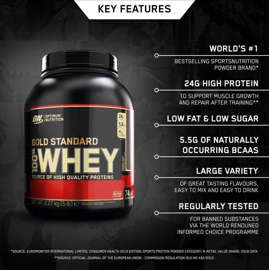 Optimum Nutrition 100% Whey Gold Standard, Doppelreiche Schokolade, 5 Pfund