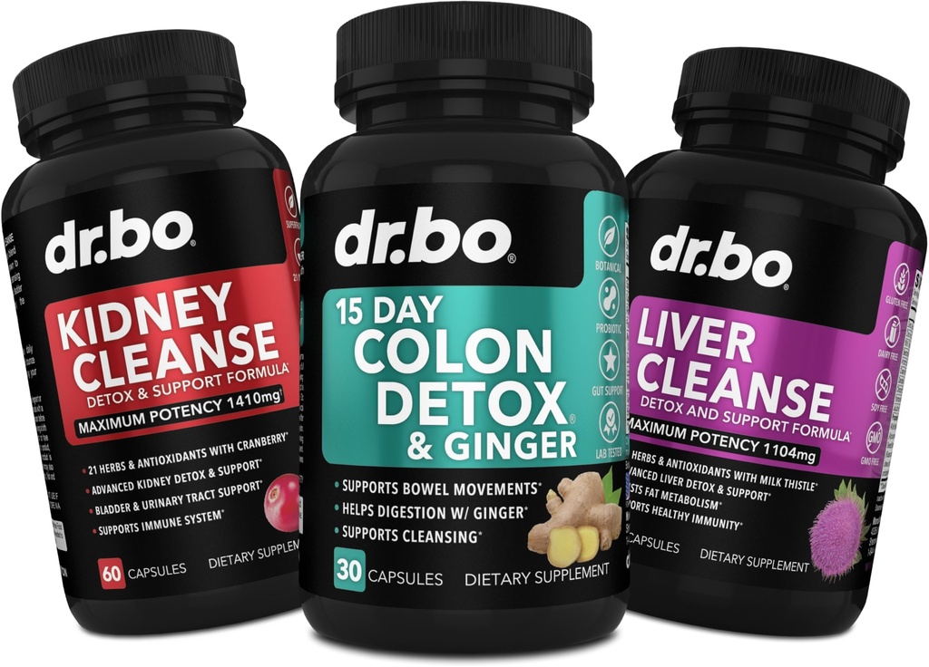 DR. BO Colon Cleanser Detox & Kidney Liver Cleanse - 15 Day Colon Cleanse Pills, Kidney Liver Detox Support Supplement - Bowel Movement Supplements, Kidneys, Bladder, Urinary Tract, Gallbladder Pills