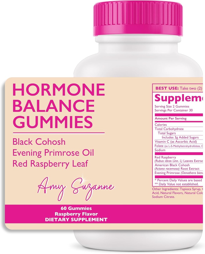 Hormon Balance Gummis für Frauen - Hormone Harmonie für Stimmung, Energie, Bloating - Hormonelle PMS, Perimenopause & Menopause Unterstützung - Red Raspberry Leaf & Black Cohosh - 60 Gummy Ergänzungen