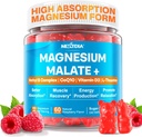 Magnesium Malate Energy Gummies Plus L-Theanin, CoQ10, Methyl B12, Methylfolat, B6 & D3-400mg Magnesium Gummy Zucker Frei für Frauen, Unterstützt Muskelfunktion, ruhig &amp; entspannen, Vegan, 60 Cts