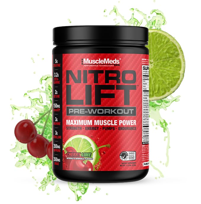 MuscleMeds Nitro Lift Pre Workout Enhance Endurance und Muskelleistung, Kirsche Lime, 40 Portionen