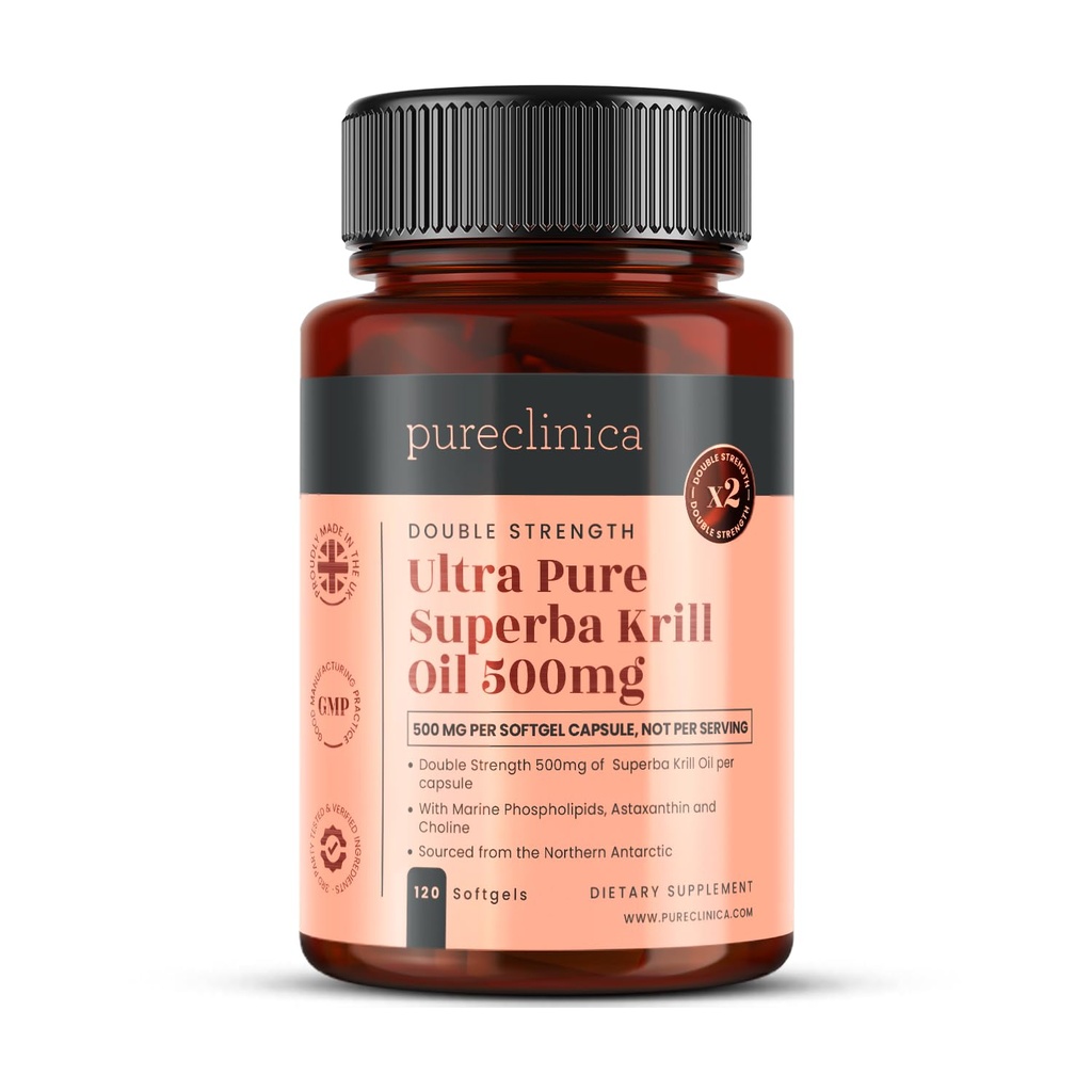 Ultra Pure Superba Krill Öl 500mg x 120 Kapseln - in den unverschmutzten Gewässern der Antarktis eine reiche Versorgung von Astaxanthin, Omega 3 und Vitamin D