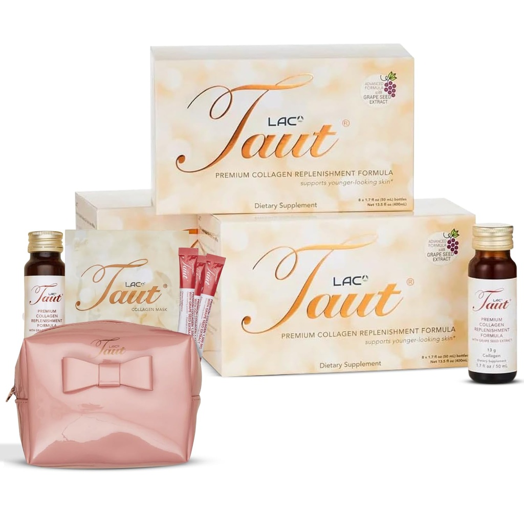 TAUT Premium Marine Collagen Drink 13,000mg Anti-Aging Formula, 24 Bottles (1.7oz Each) + Collagen Face Mask + 3 Powder Sachets Japan-Made Liquid Collagen for Skin, Hair & Joints