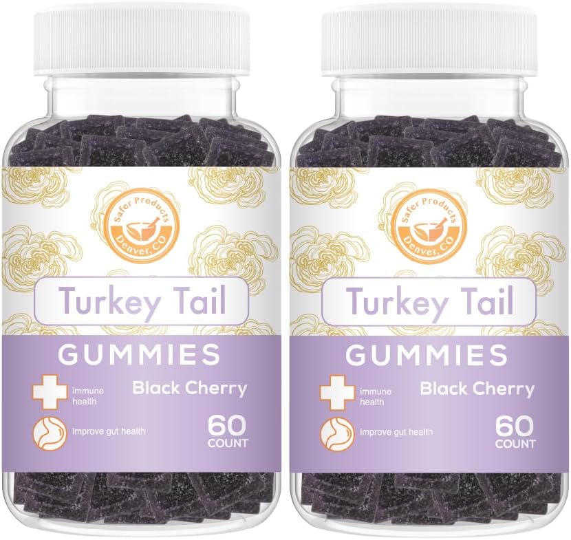 Türkei Tail Mushroom Gummi - Kann Immune Gesundheit und Gut Microbiome unterstützen - Schwarze Kirsche Flavor - Vegan, Non-GMO, Gluten-Free, Gelatin Free - 120 Count