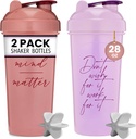 [2 Pack] 28oz Shaker Bottle mit Motivationsnotizen (Rose &Lavender) | Protein Shaker Bottle mit Mixer Agitators | Blender Shaker Bottle for Protein Mixes Pack ist BPA Free und Spülmaschine Safe
