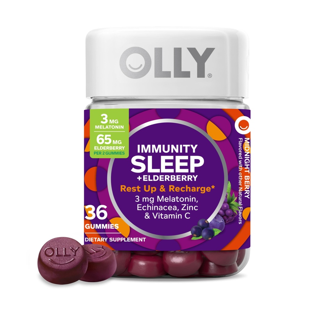 OLLY Schlaf Immunität Melatonin Gummy, Vitamin C, Zink, Echinacea, 3mg Melatonin, Immun- und Schlafunterstützung, Berry - 36