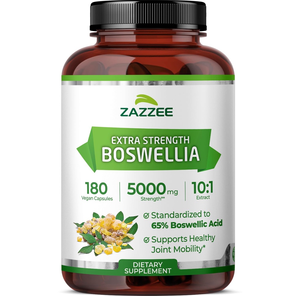 Zazzee Extra Strength Boswellia 10:1 Extrakt, 65% Boswellic Acid, 180 Vegan Kapseln, 6 Monate Versorgung, Boswellia Serrata, Joint Comfort, Mobility & Flexibility Support, Non-GMO, Made in USA