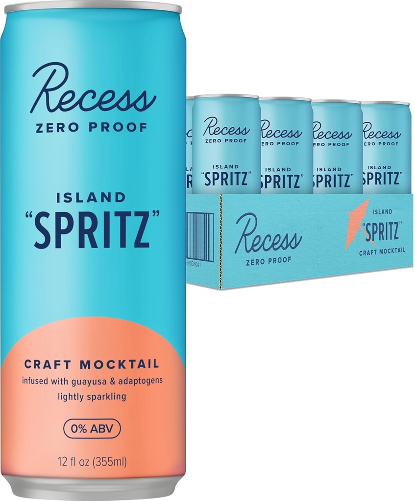 Recess Zero Proof Craft Mocktails, Alkoholfreie Getränke, mit Adaptogens, Non-Alcoholic Beverage Ersatz, Mixer, Celebration, Party, (Island Spritz, 12oz, Pack of 12)