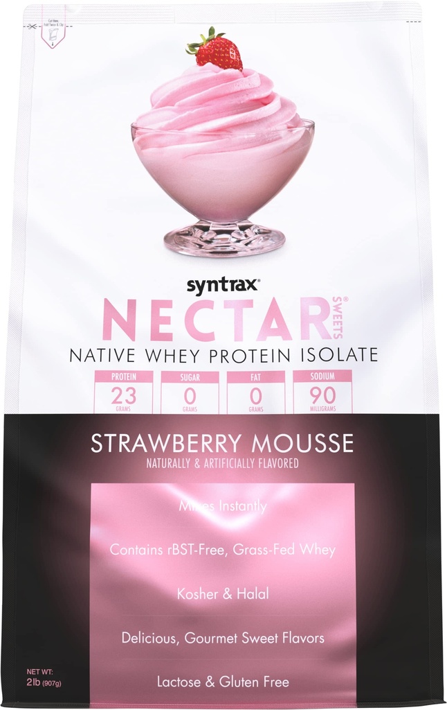 Syntrax Nutrition Nectar Sweets, 100% Whey Isolate Protein Powder, Erdbeer Mousse, 2 lbs