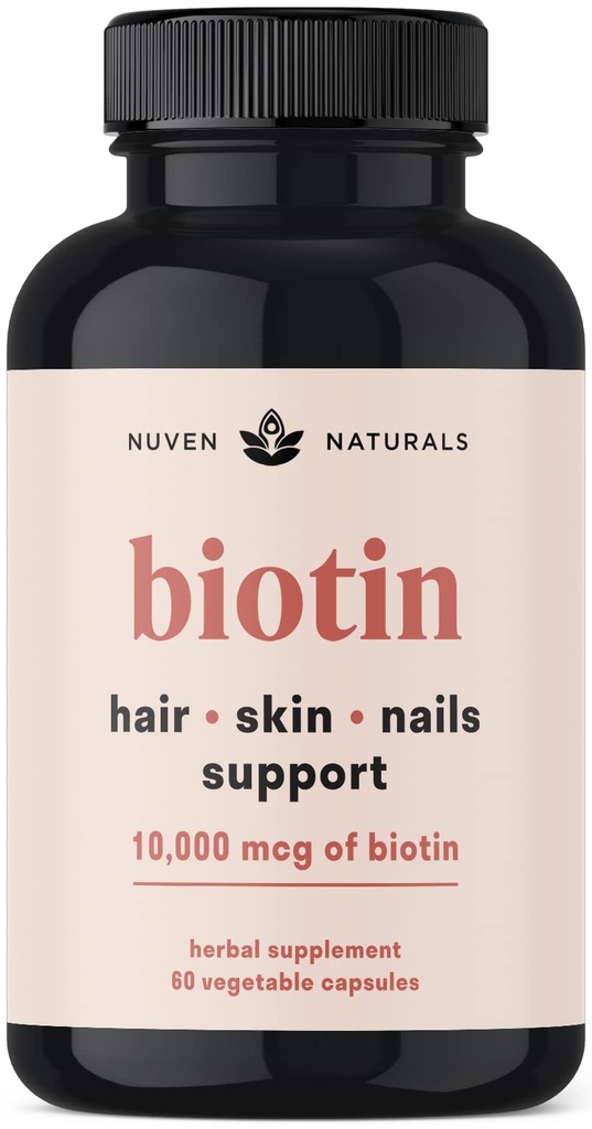Haar Vitamine - Biotin 10000 mcg mit Vitamin A, E, C, D & Adaptogene zur Unterstützung von Haaren, Haut und Nägeln - Biotin-Ergänzung für Gesundheit und Wachstum | Vegan, Non-GMO, Gluten Free | 60 Kapseln & 30 Servierungen