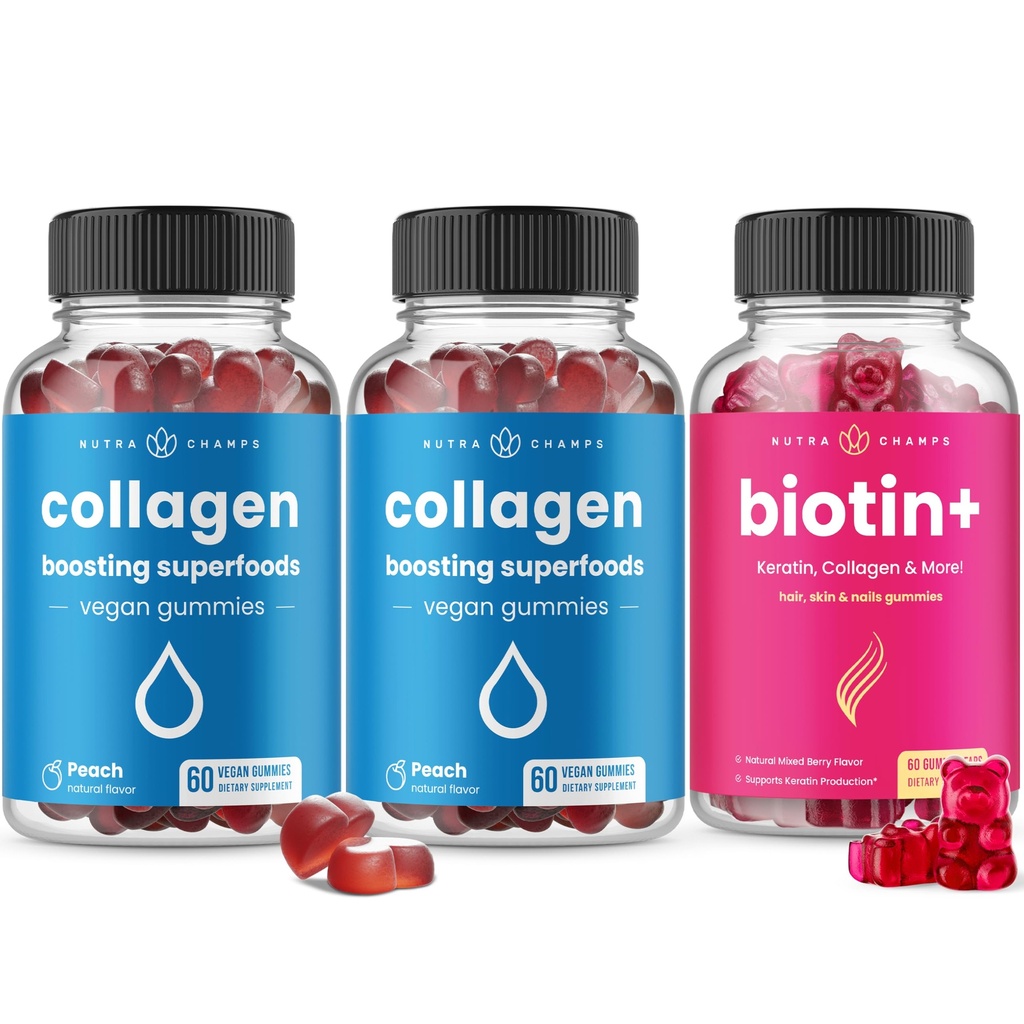 NutraChamps Komplettes Haar, Haut und Nägel Bundle - Biotin, Collagen, Keratin &amp; Mehr