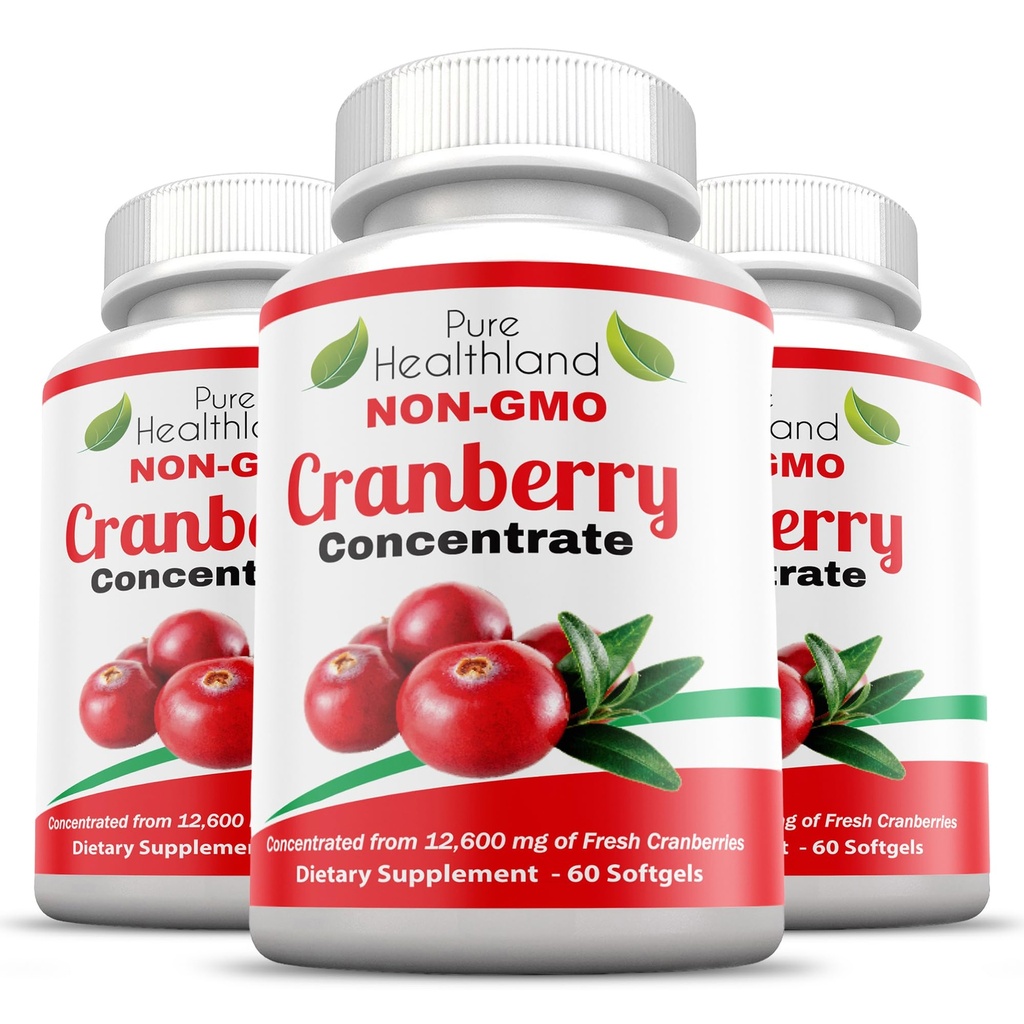 Non-GMO Cranberry Konzentriert von 12.600mg - Triple Strength Softgels - Einfache bis Schluck Pillen für Männer & Frauen, 3 Flaschen