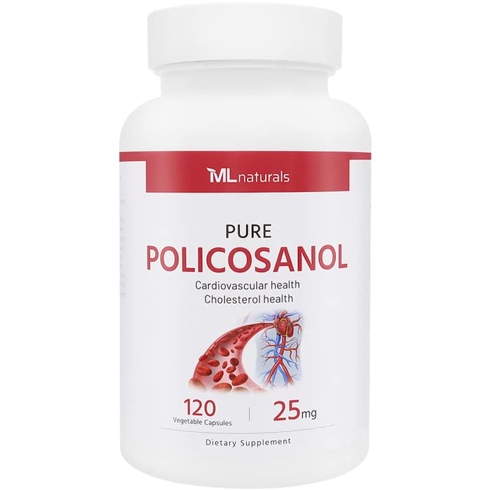 ML Naturals Policosanol 25 mg, 120 Vegetable Capsules. High Potency & 99% Purity. Supports Heart Health, Non-GMO & Gluten-Free, NSF-Certified & cGMP-Compliant.