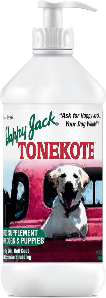 Happy Jack Tonekote Hunde Skin & Coat Supplement, Öl für Hunde mit essentiellen Fettsäuren & Vitamine für Itch Relief, Hot Spots, Dull Coat, Trockene Haut, Übermäßiges Shedding, 16 oz