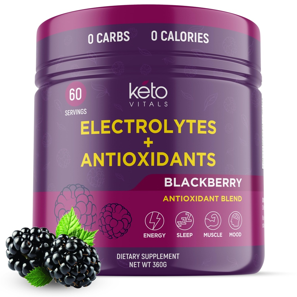 Keto Vitals Antioxidante Elektrolyte Pulver - Mischung Keto Elektrolyte mit Kalium, Magnesium, Natrium, & Calcium - Kein Zucker Elektrolyt-Getränk-Mischung & Hydration-Pulver, 60 Portionen, BlackBerry