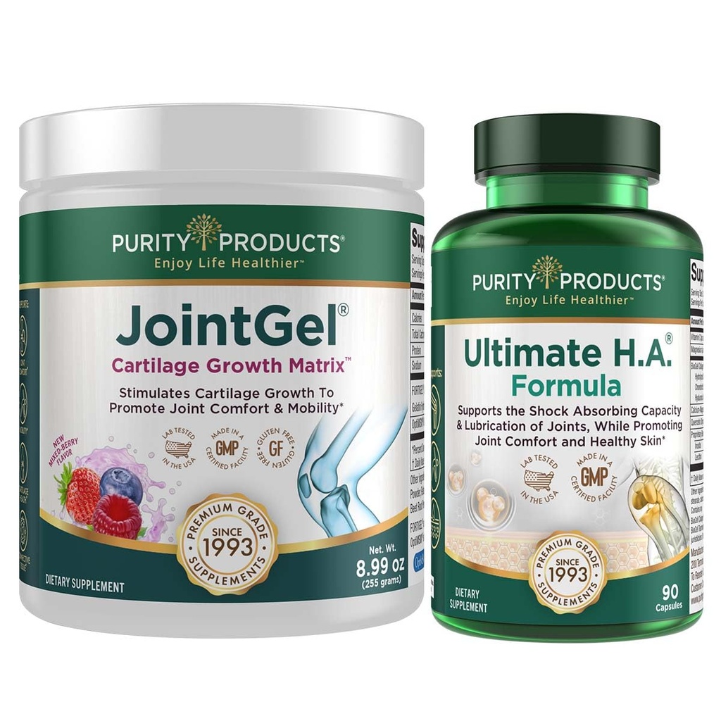 Purity Products Bundle - JointGel (Berry Flavor) + Ultimate HA Joint Gel Berry Powder (Bioactive Collagen Peptides + MSM) - Ultimate H.A. (BioCell Collagen, Quercetin, Hyaluronic Acid + More)