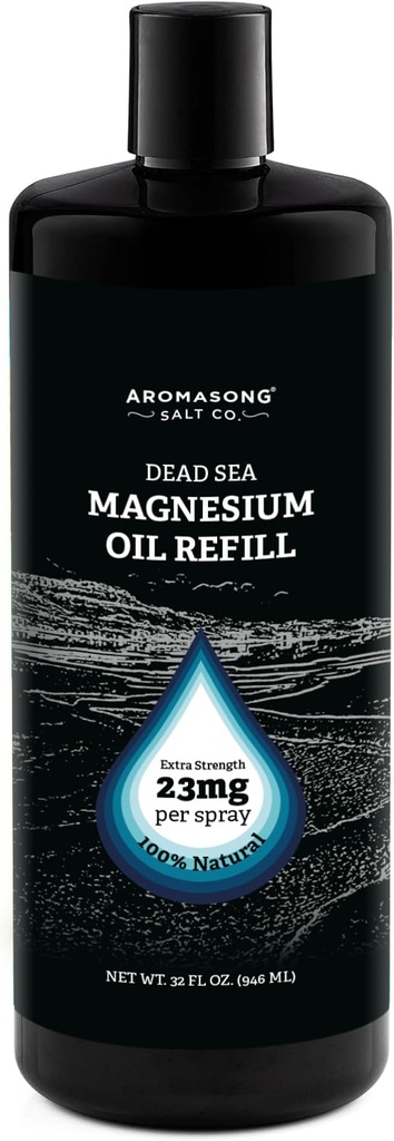Aromasong Magnesium Spray - Extra Strength (23mg in jedem Spritz) 32 Oz Nachfüllflasche, Natürliches und reines Magnesiumöl Spray - Made in USA - für Beindiscomfort und fördert einen ruhigen Schlaf